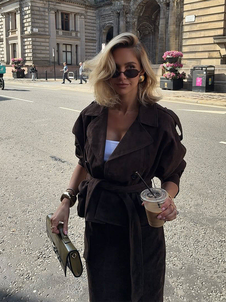 Dagny set in suède-look met ceintuur