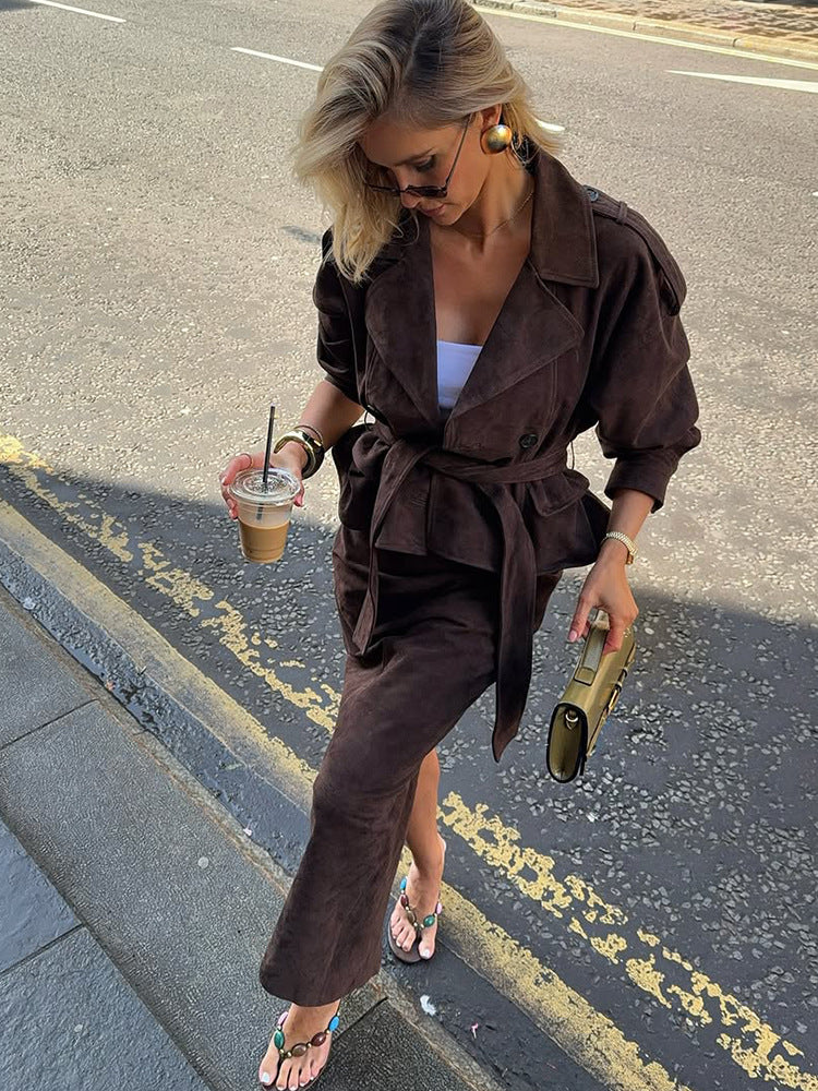 Dagny set in suède-look met ceintuur