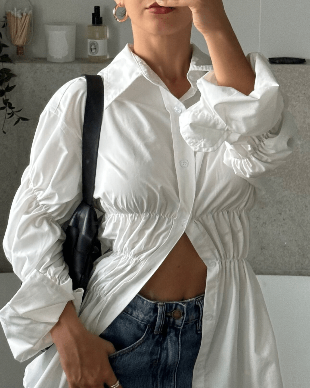Suzette shirt met lange mouwen en rimpeldetail
