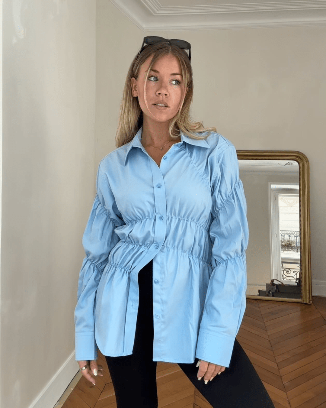 Suzette shirt met lange mouwen en rimpeldetail