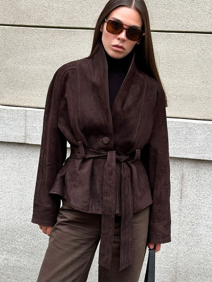 Teresa trenchcoat van suède met ceintuur