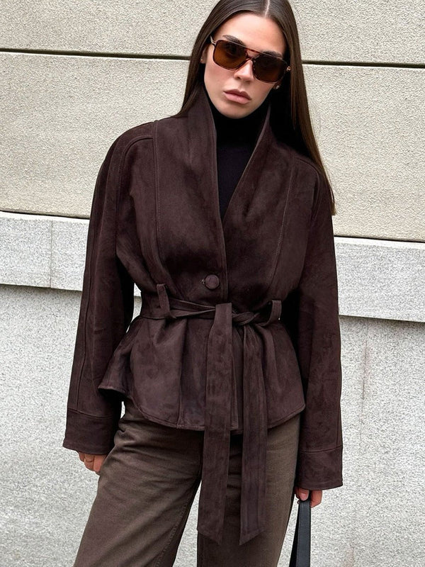 Teresa trenchcoat van suède met ceintuur