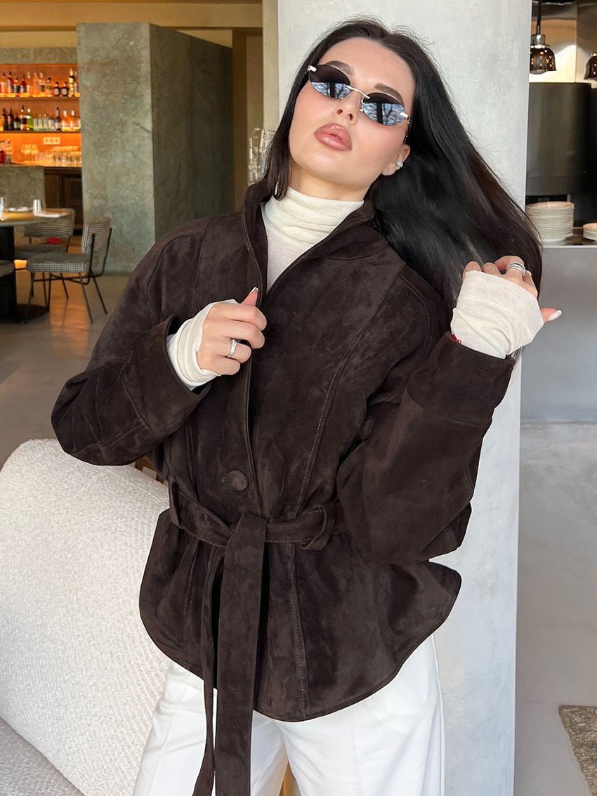 Teresa trenchcoat van suède met ceintuur