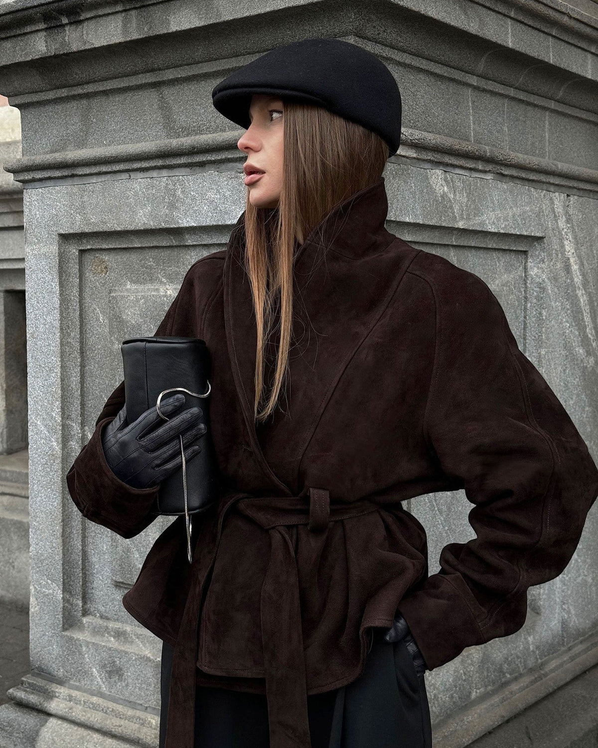 Teresa trenchcoat van suède met ceintuur