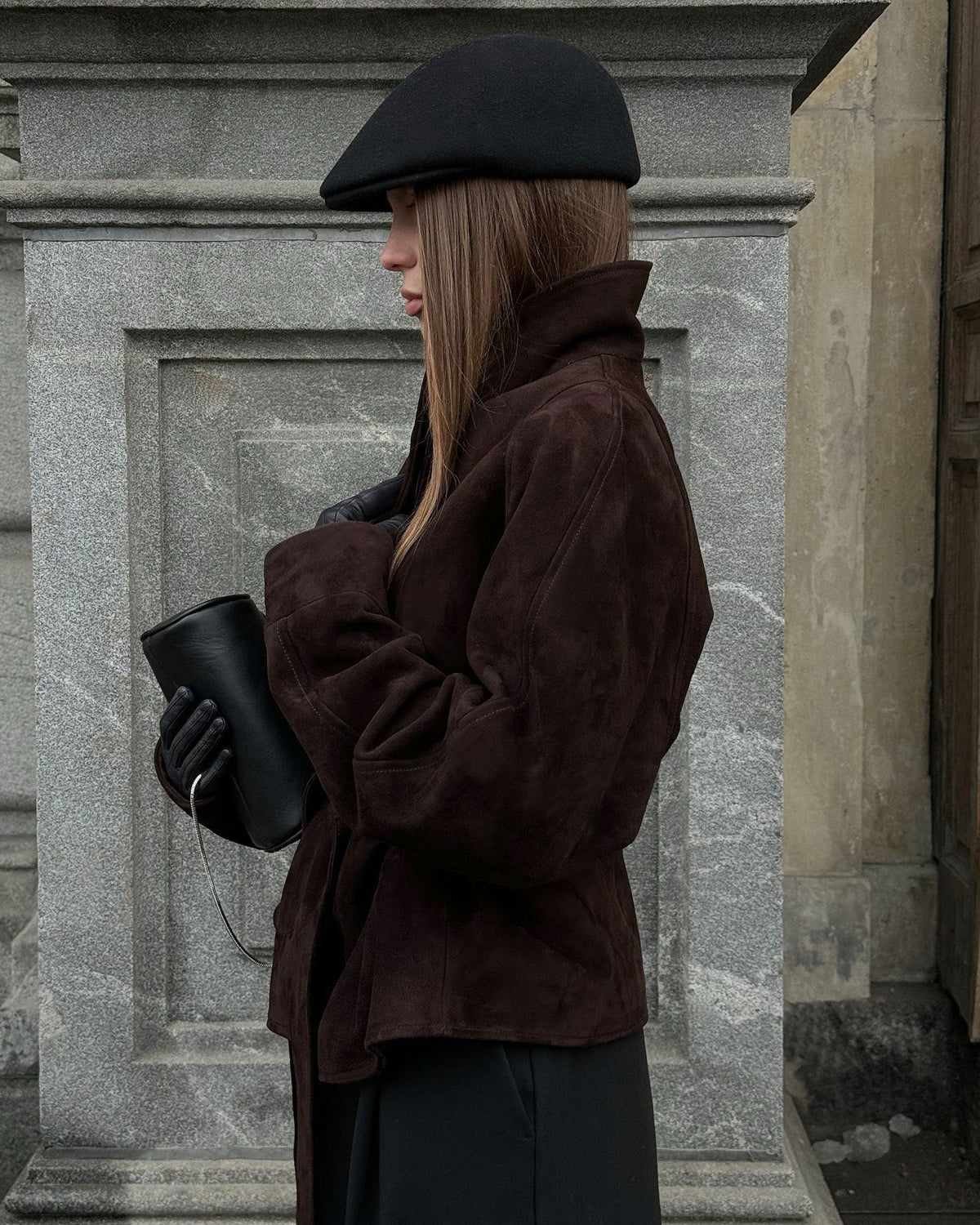 Teresa trenchcoat van suède met ceintuur