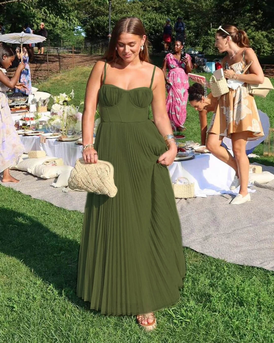 Teresa geplooide mouwloze maxi-jurk
