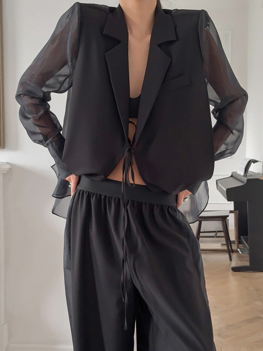 Greer blazerset met transparante mouwen