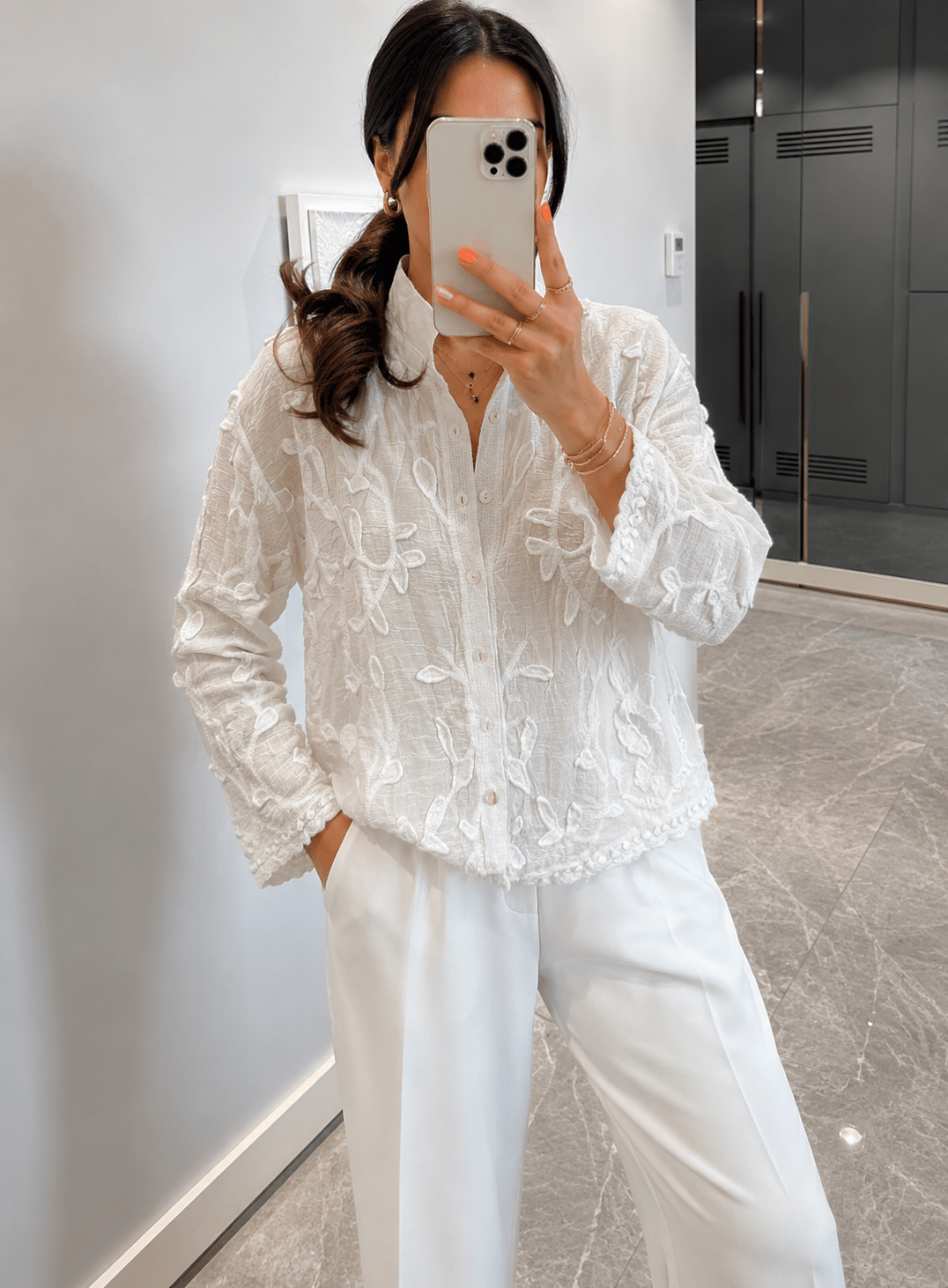 Geborduurde blouse Tina met lange mouwen