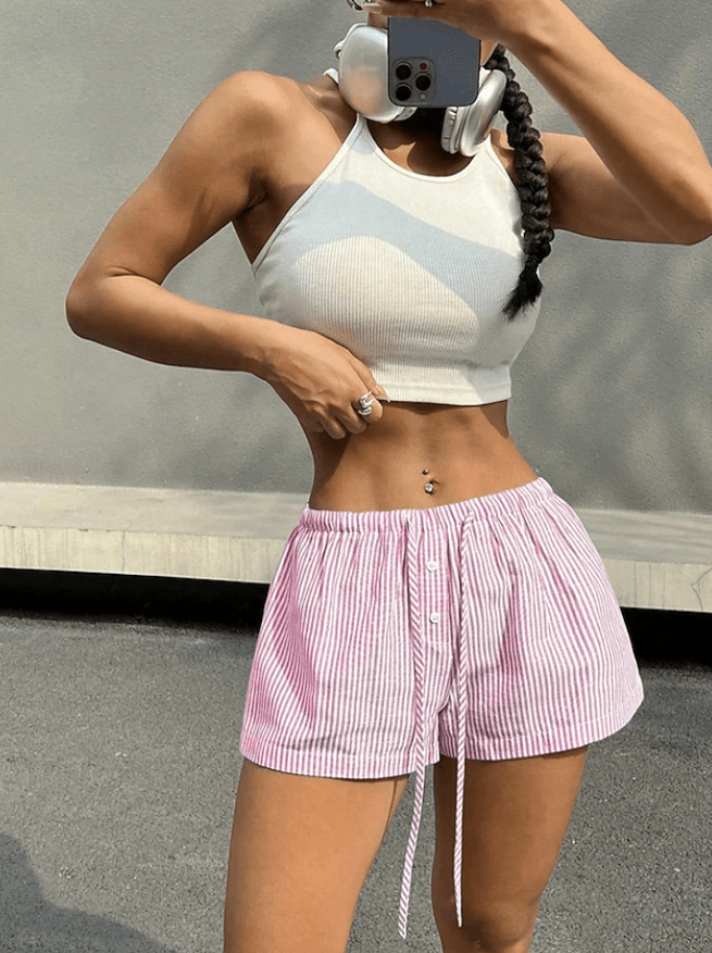 Tirzah gestreepte shorts met lage taille en elastische band
