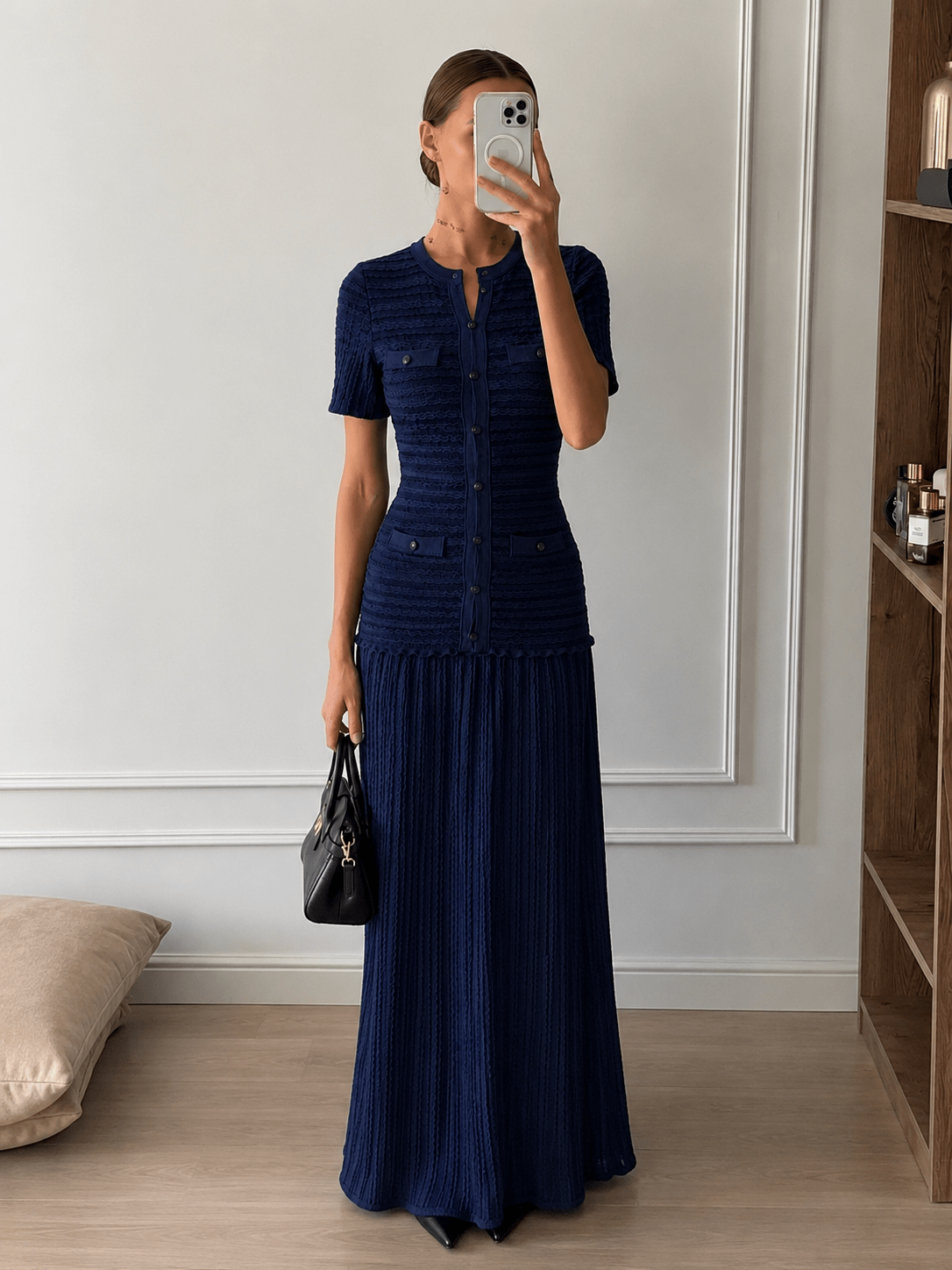 Ulrike gebreide maxi-jurk met ribstructuur