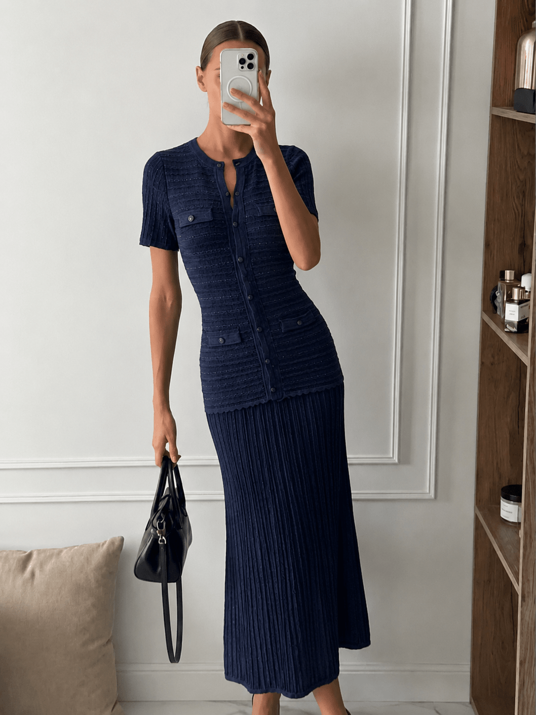 Ulrike gebreide maxi-jurk met ribstructuur
