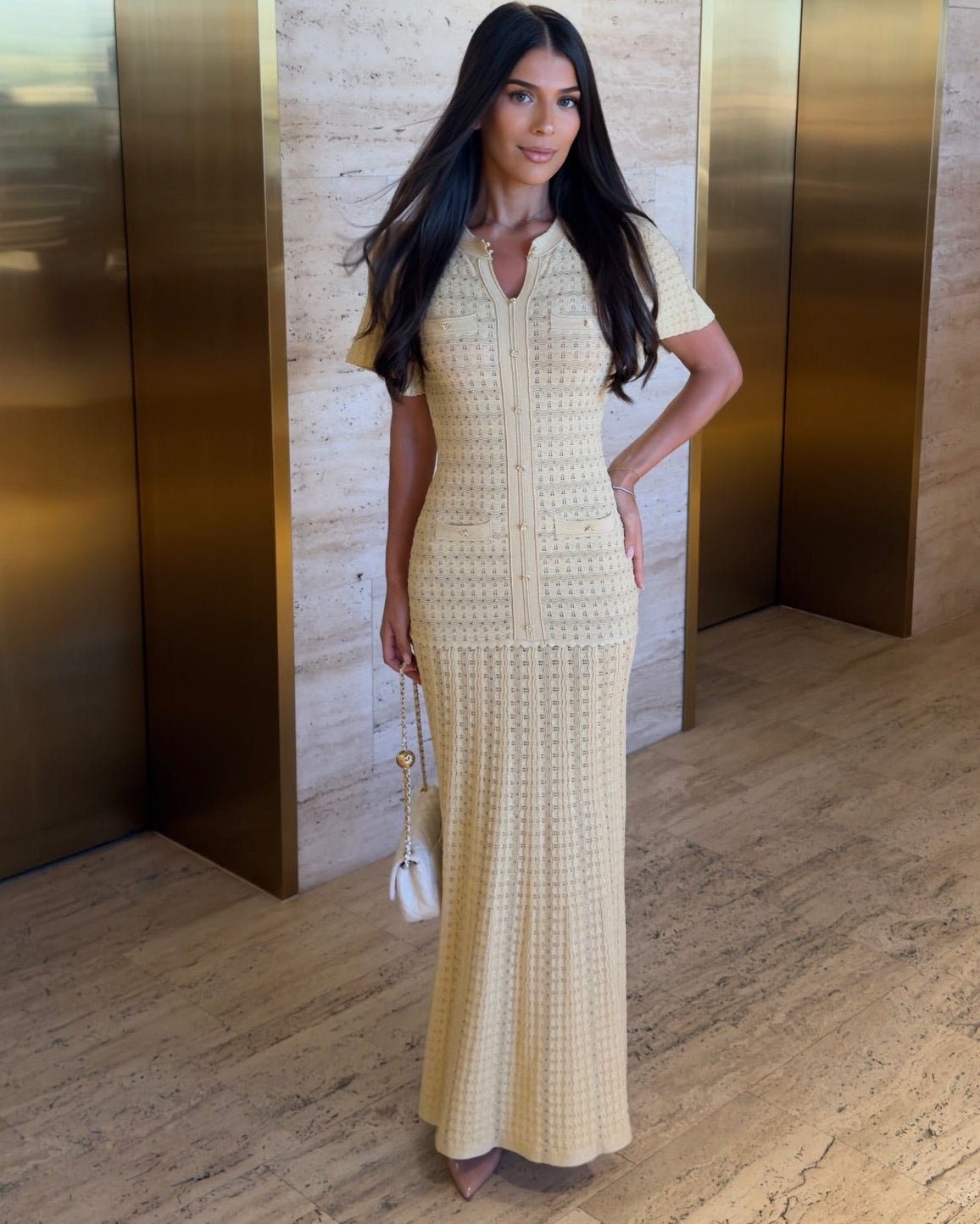 Ulrike gebreide maxi-jurk met ribstructuur