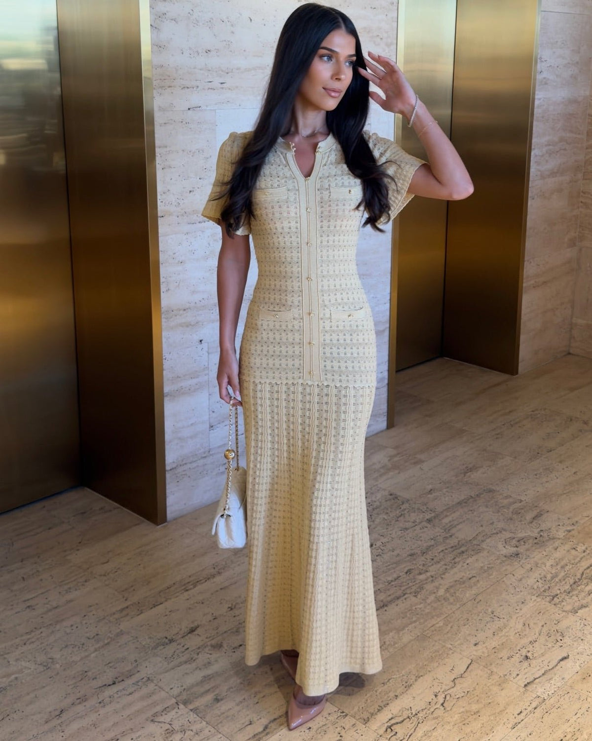 Ulrike gebreide maxi-jurk met ribstructuur