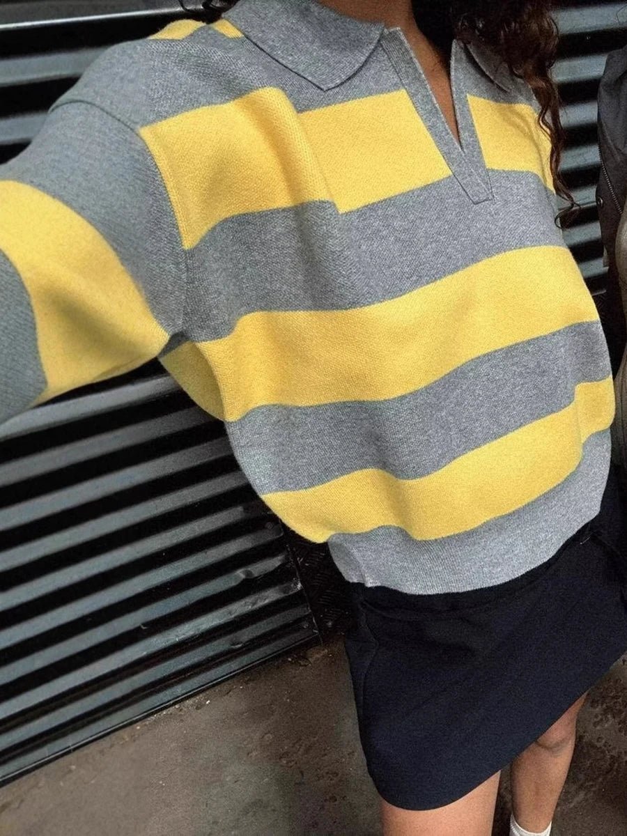 Una Striped Knitted V-Neck Pullover