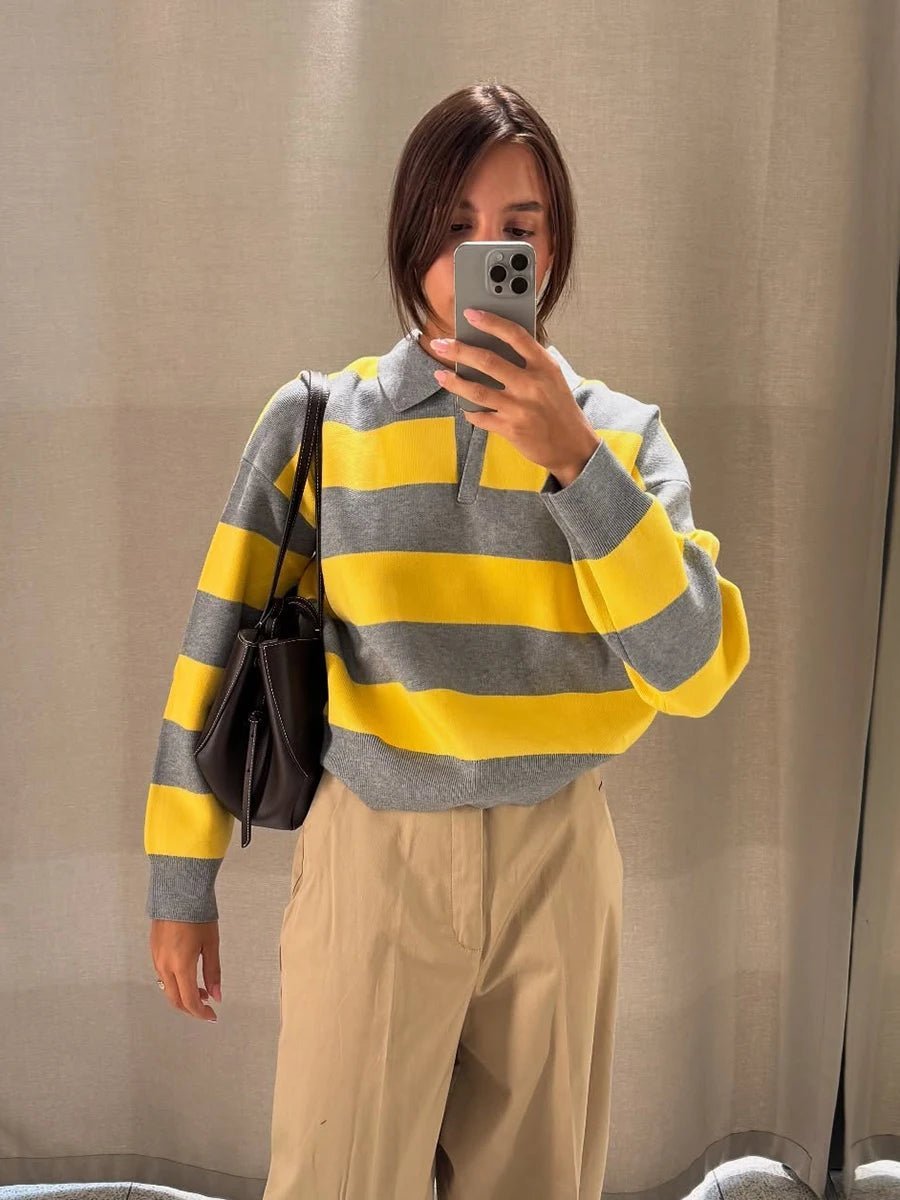 Una Striped Knitted V-Neck Pullover