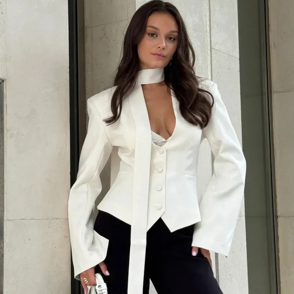 Blazer met V-hals en strik