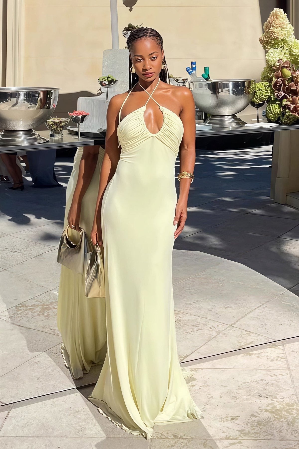 Valentina halter-maxi-jurk met zeemeerminsnit