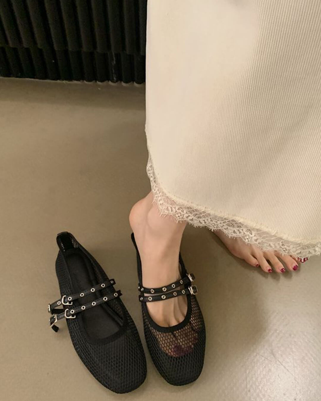 Valerie Mesh ballerina's met gesp