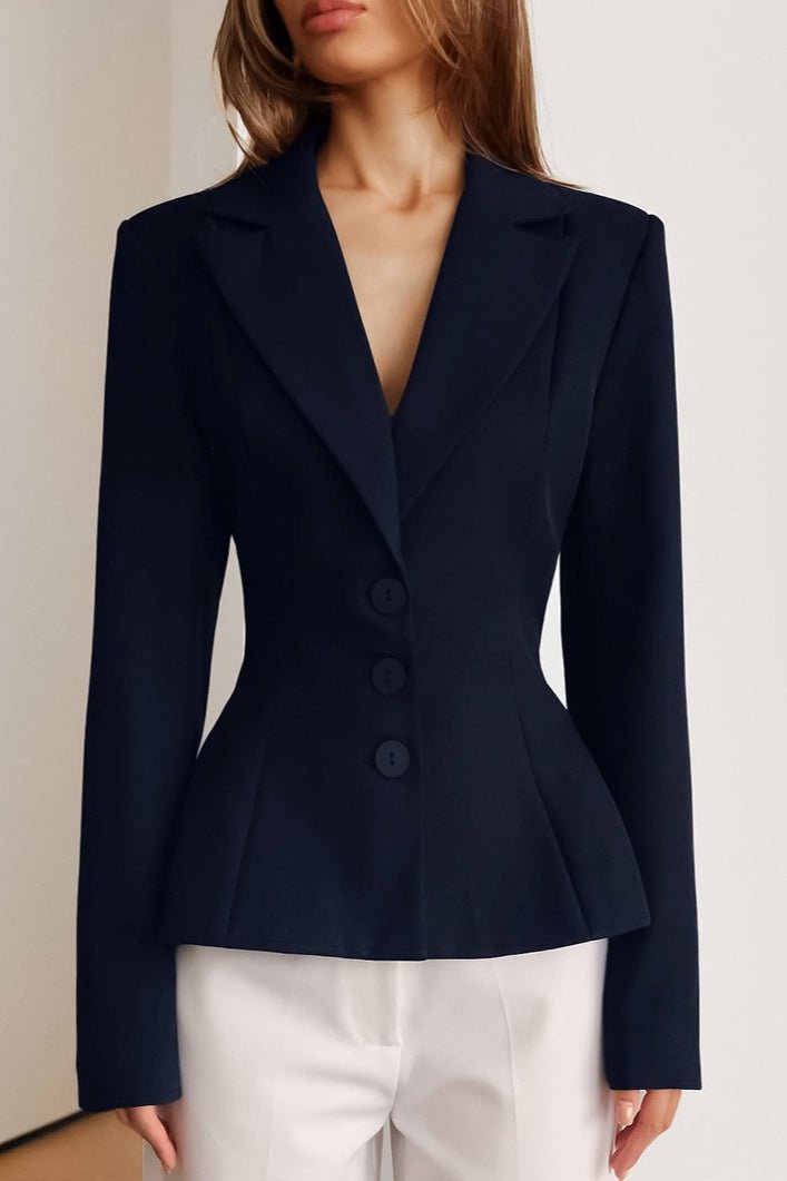 Valerie getailleerde blazer met V-hals en schoudervullingen