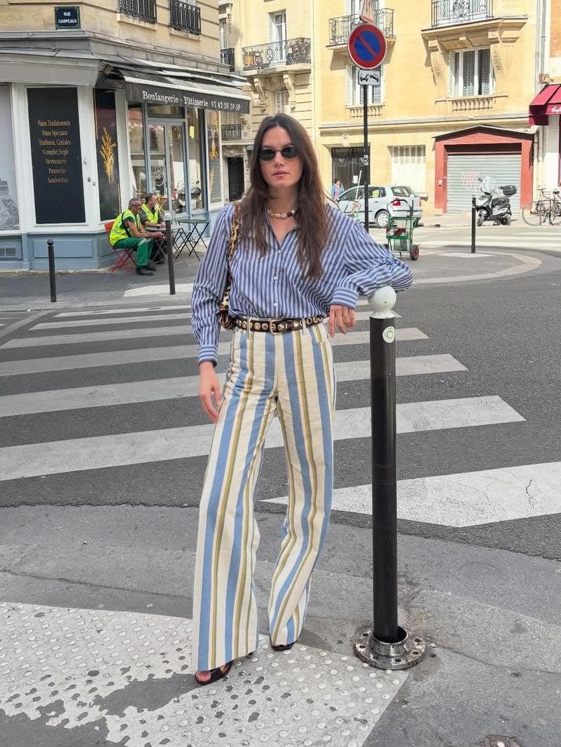 Valerie-gestreepte broek met lage taille