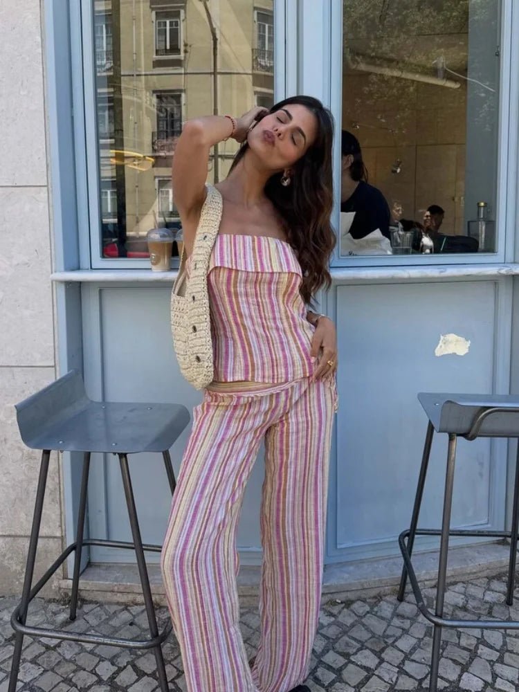 Valerie-gestreepte broek met lage taille