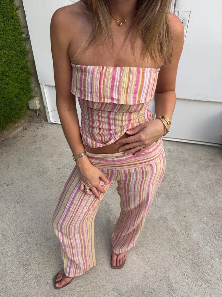Valerie-gestreepte broek met lage taille