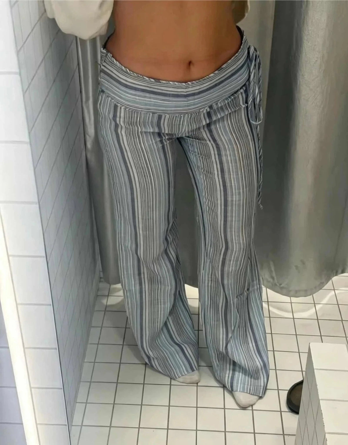 Valerie-gestreepte broek met lage taille