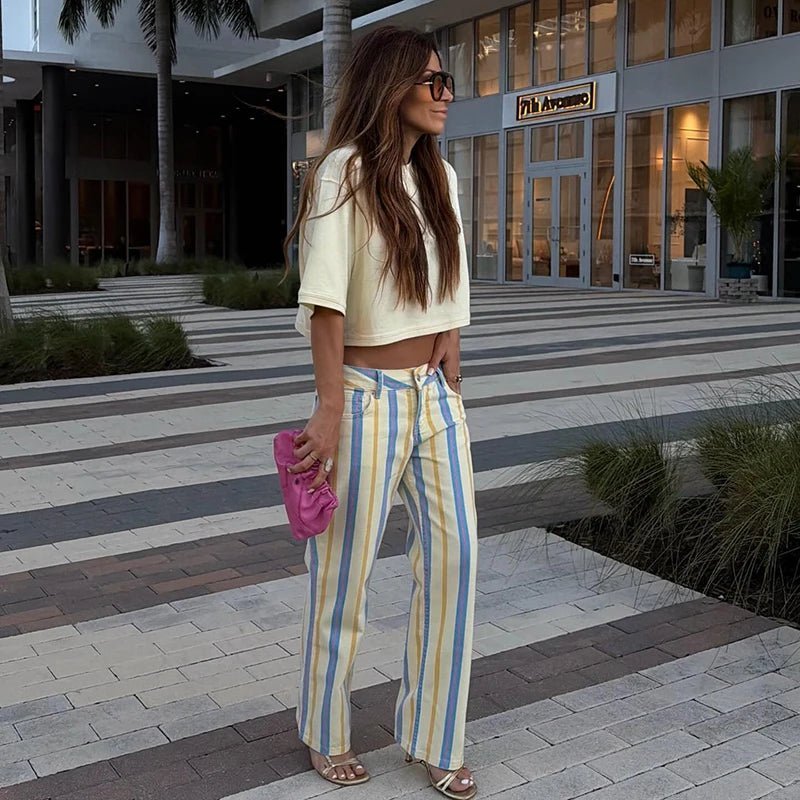 Valerie-gestreepte broek met lage taille