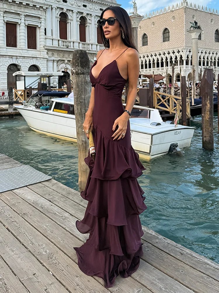 Venetia avondjurk met ruches en spaghettibandjes
