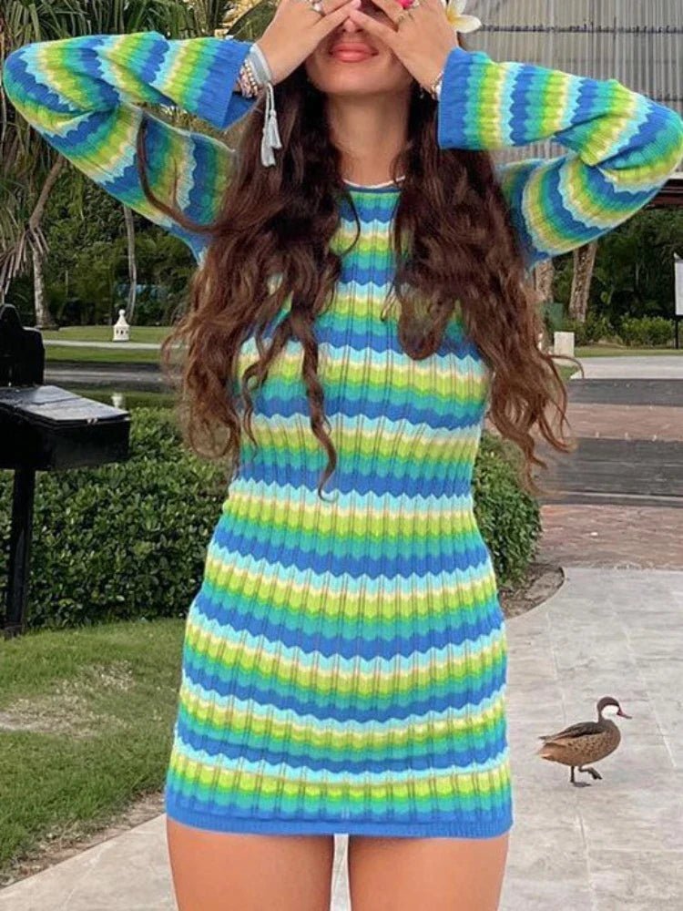 Veronica Striped Backless Mini Dress