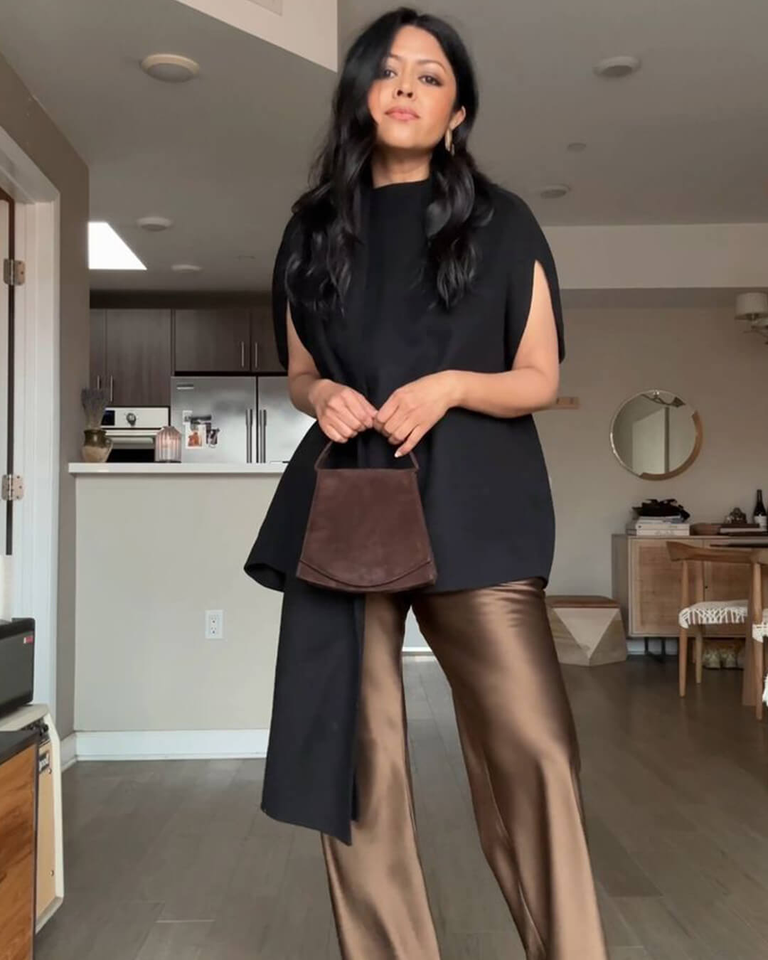 Wendy satijnen broek met wijde pijpen
