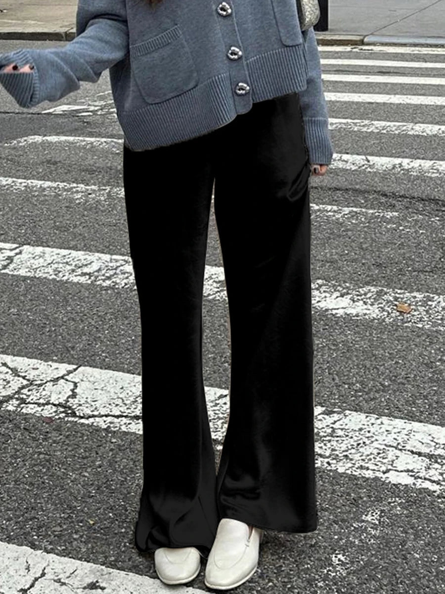 Wendy satijnen broek met wijde pijpen