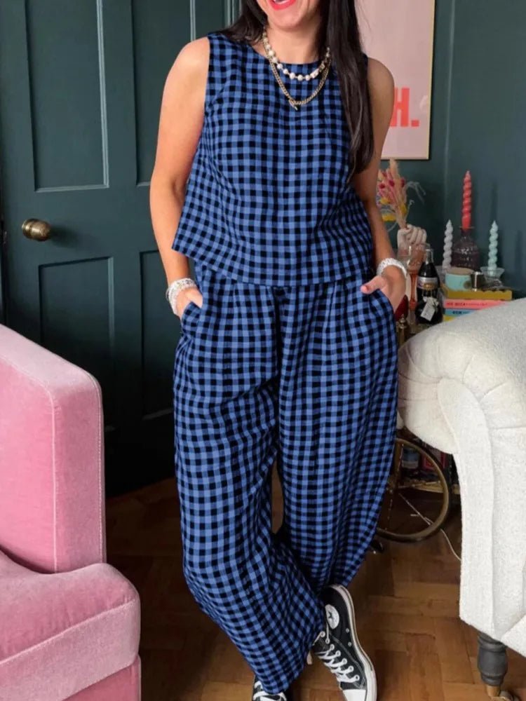 Wren geruite set met mouwloos vest en 7/8-broek