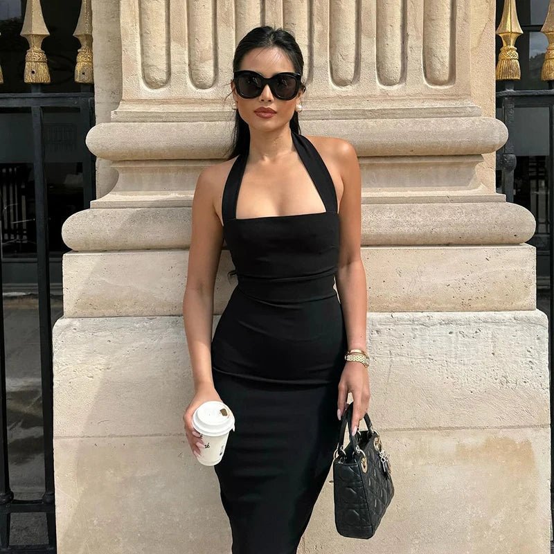 Yasmin nauwsluitende maxi-jurk met halternek
