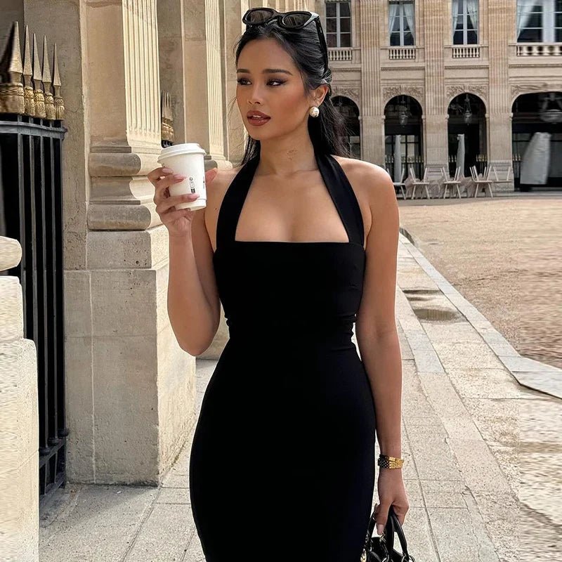 Yasmin nauwsluitende maxi-jurk met halternek