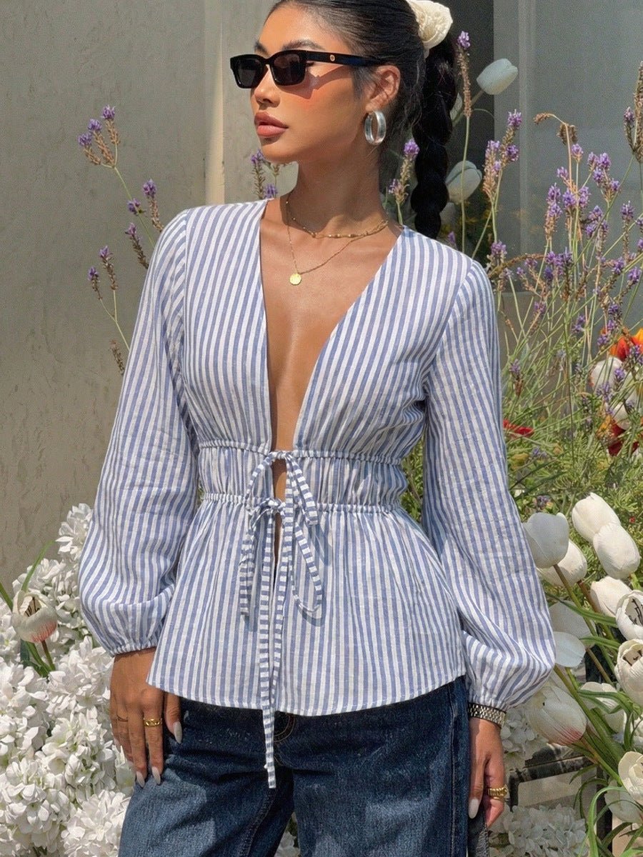 Yelena gestreepte blouse met strik aan de voorkant