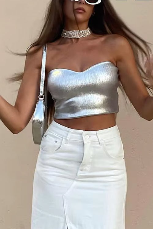 Zoe metallic bandeau-crop-top
