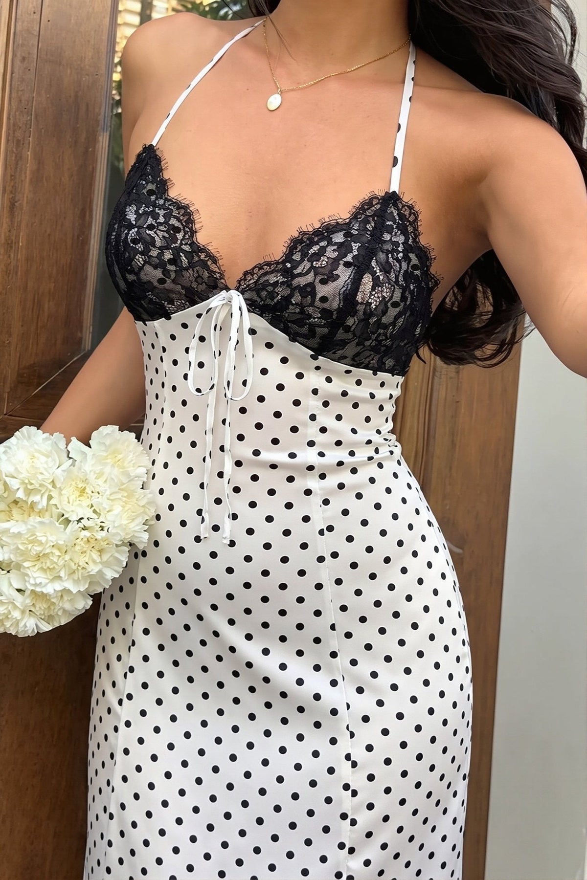 Zoe maxi-jurk met halternek en stippen