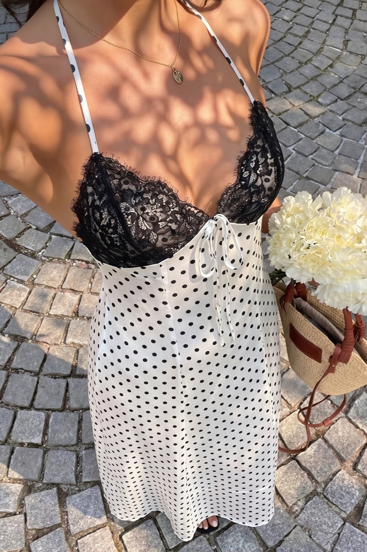 Zoe maxi-jurk met halternek en stippen