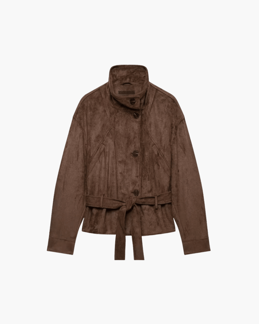 Vilde Lace-Up Faux Suede Jacket in chocolate brown – product shot